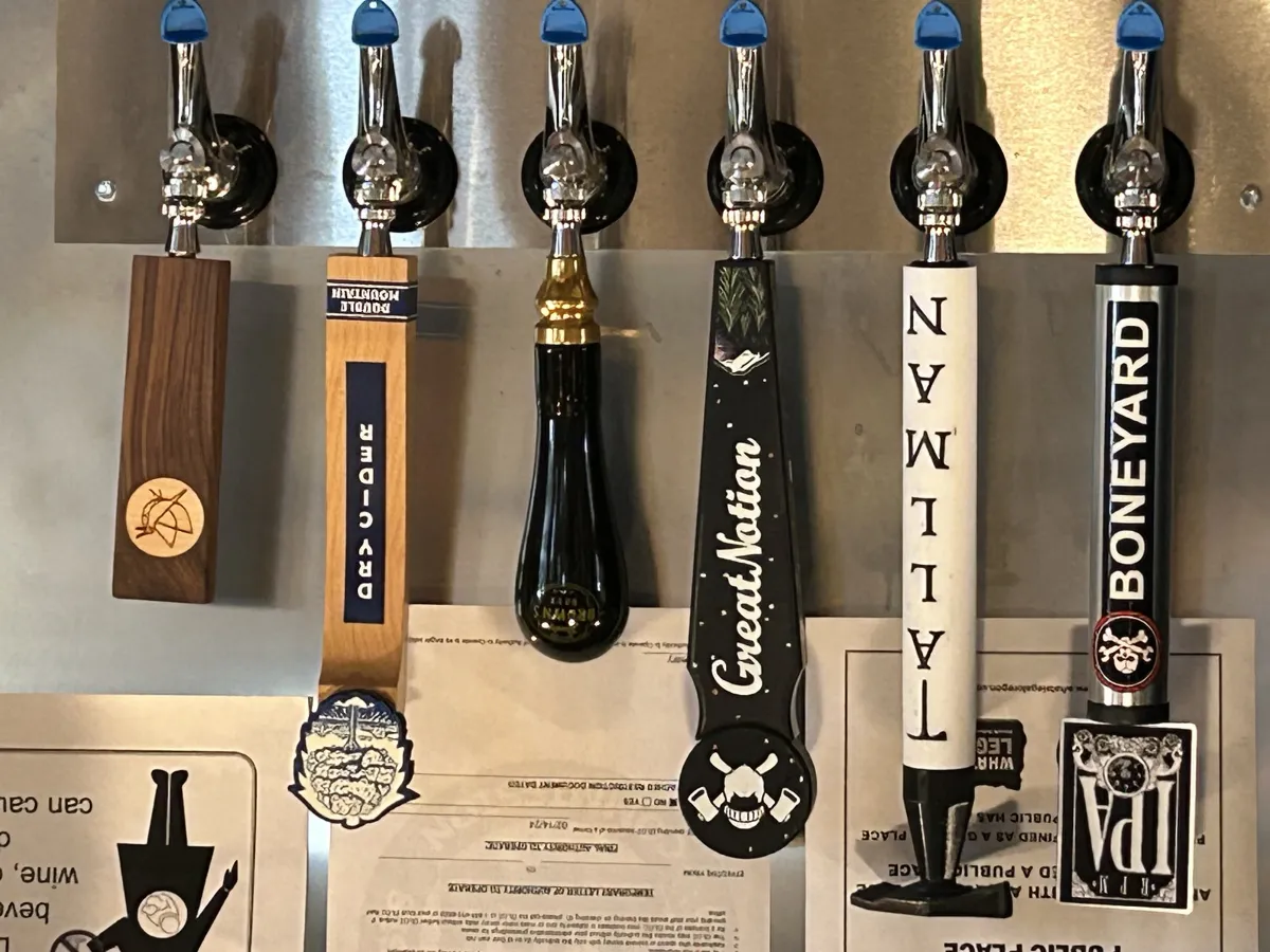 Draft tap handles at the bar — Boneyard, Tallman, Great Notion, and more