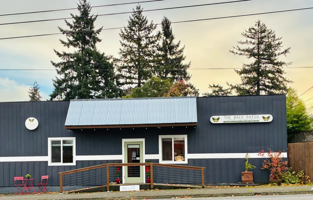 The Back Patio storefront on NE Cully Blvd with butterfly signage