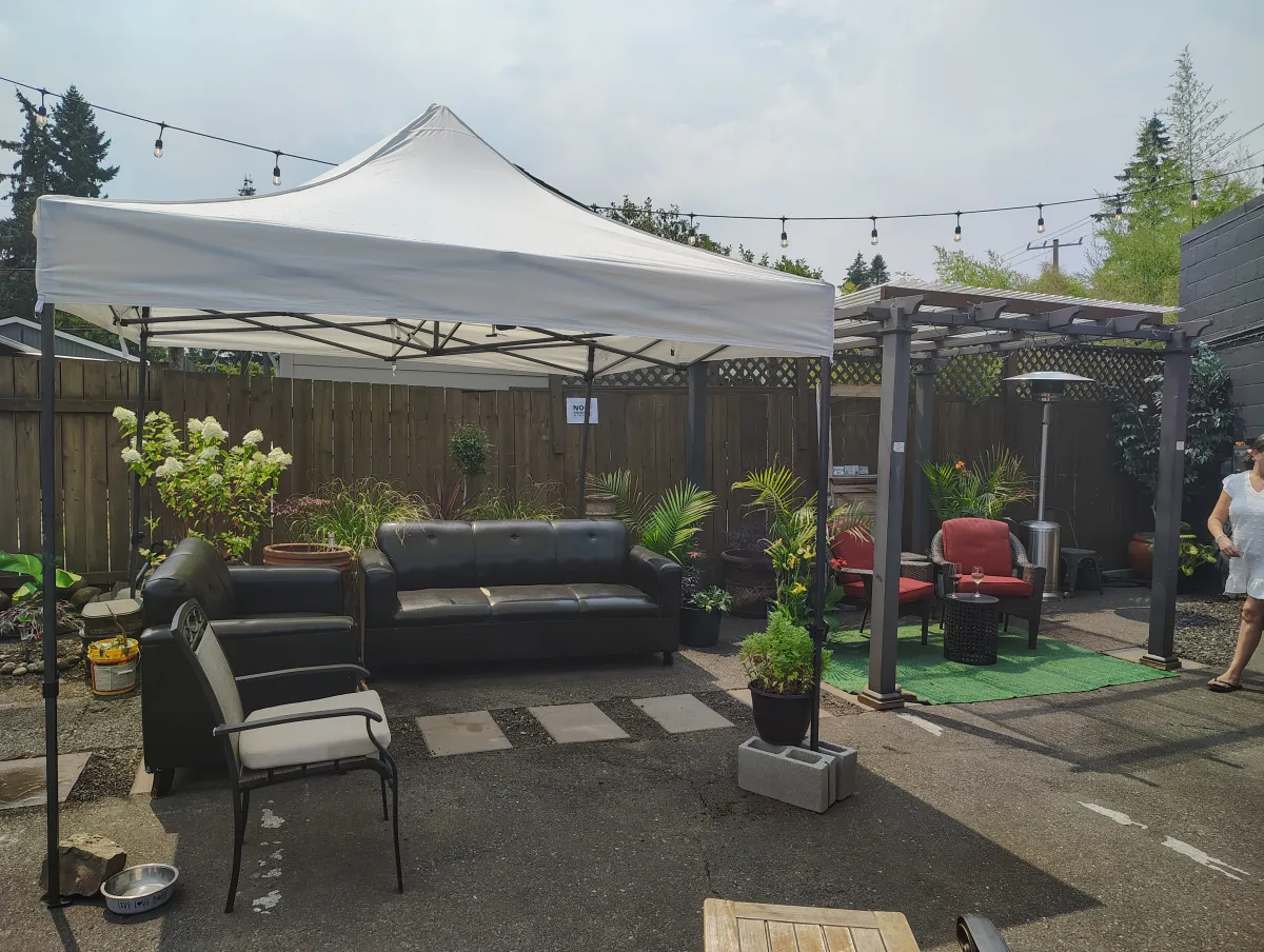 Covered patio seating area