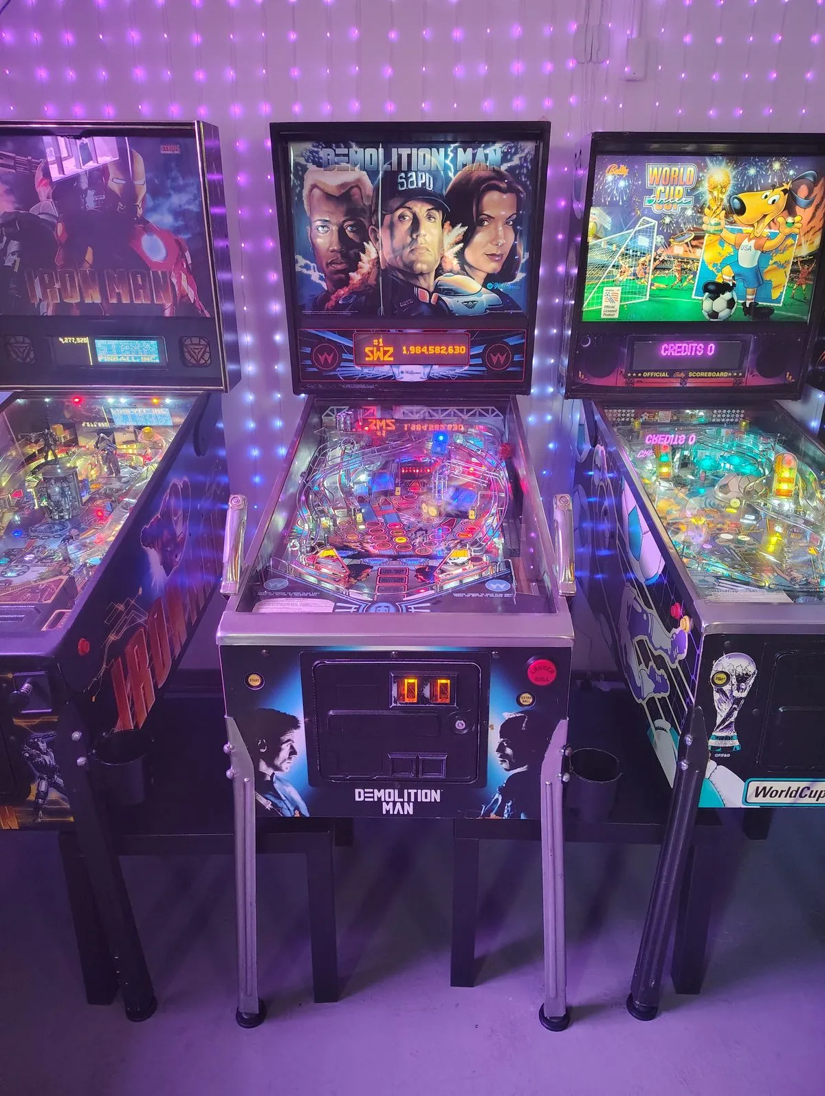 Demolition Man and World Cup Soccer pinball machines