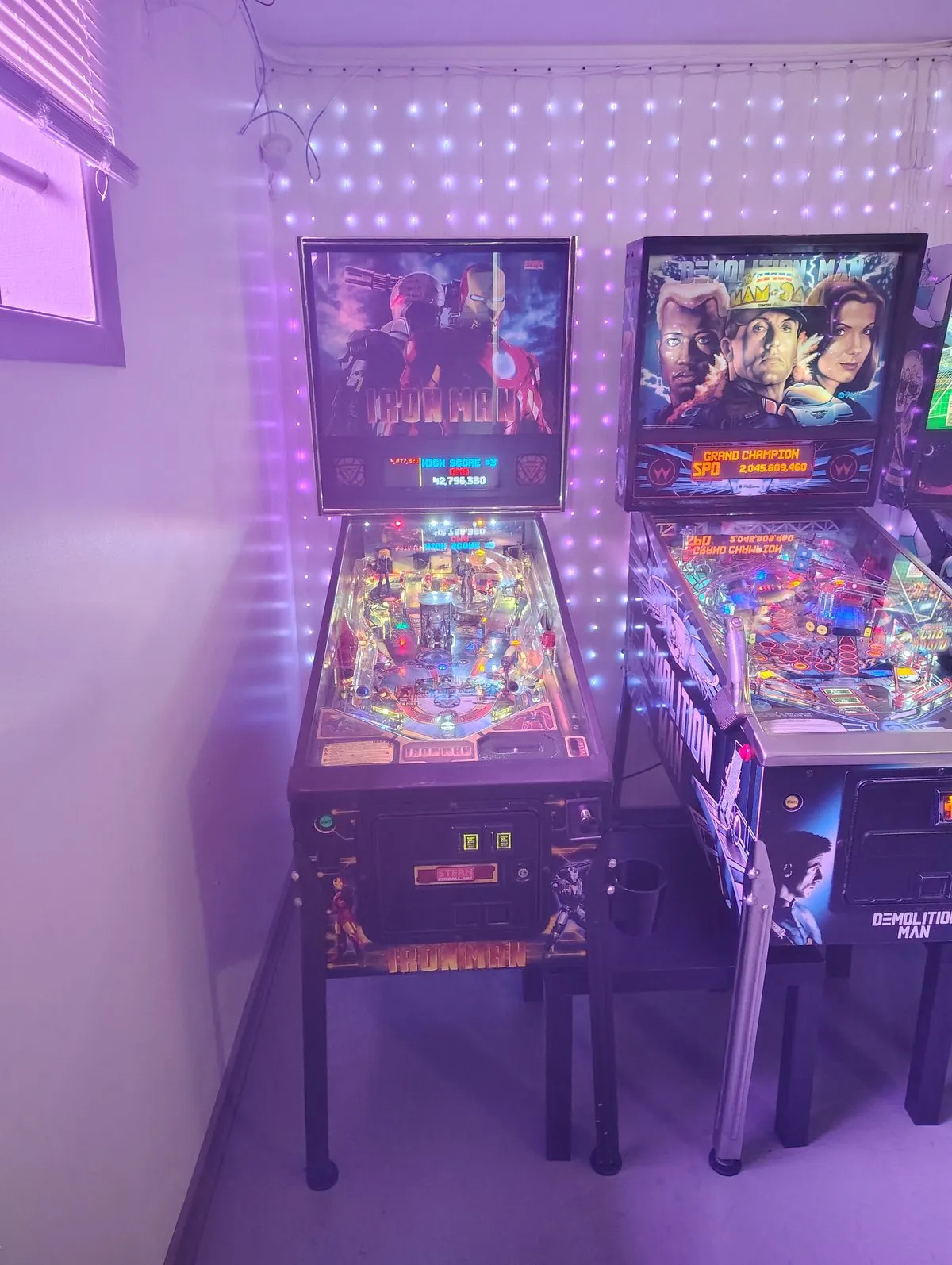 Iron Man and Demolition Man pinball machines